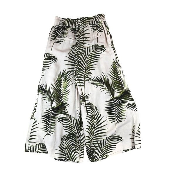 Palm Print Extra Wide Leg Linen Trousers Tropical Resort Boho Cropped Pants Sz 6 - Picture 3 of 9